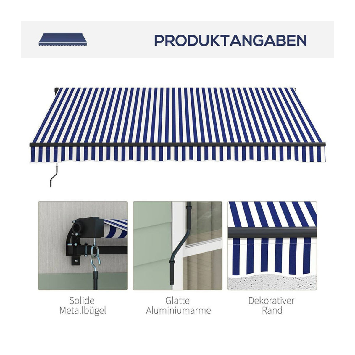 Outsunny Markise aus Polyester in Blau und Weiß, B: 290 cm, H: 350 cm - Bild 4