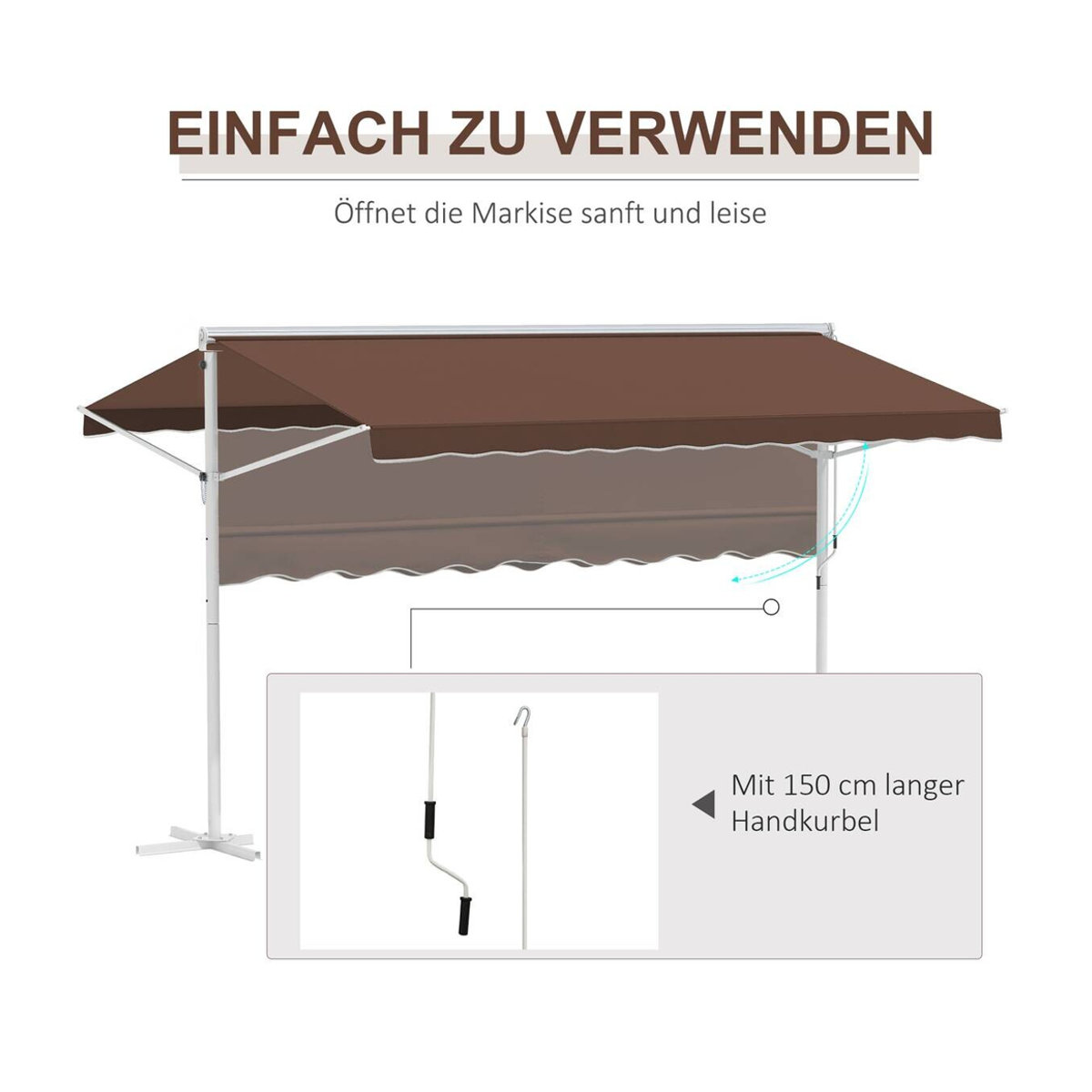Outsunny Markise mit Faltarmkurbel in Braun, B/H/L: 298 x 395 x 255 cm - Bild 3