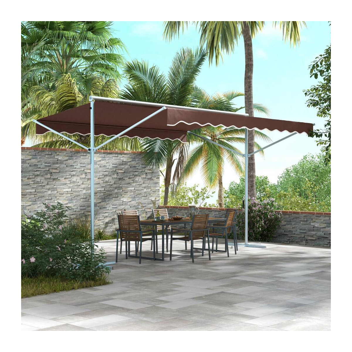 Outsunny Markise mit Faltarmkurbel in Braun, B/H/L: 298 x 395 x 255 cm - Bild 4