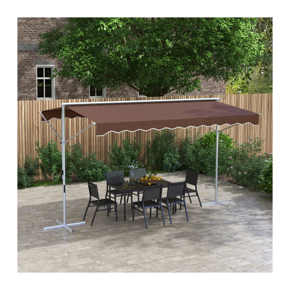 Outsunny Markise mit Faltarmkurbel in Braun, B/H/L: 298 x 395 x 255 cm - Bild 5