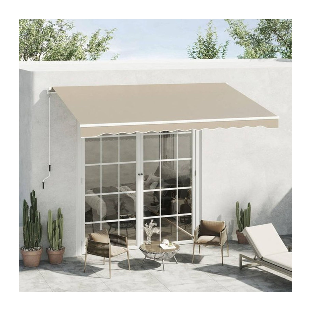 Outsunny Markise mit Handkurbel in Weiß oder Beige, B/T/H: 395 x 350 x 245 cm - Bild 1