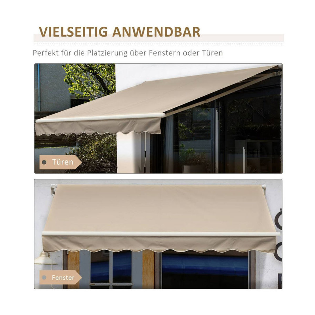 Outsunny Markise mit Handkurbel in Weiß oder Beige, B/T/H: 395 x 350 x 245 cm - Bild 3