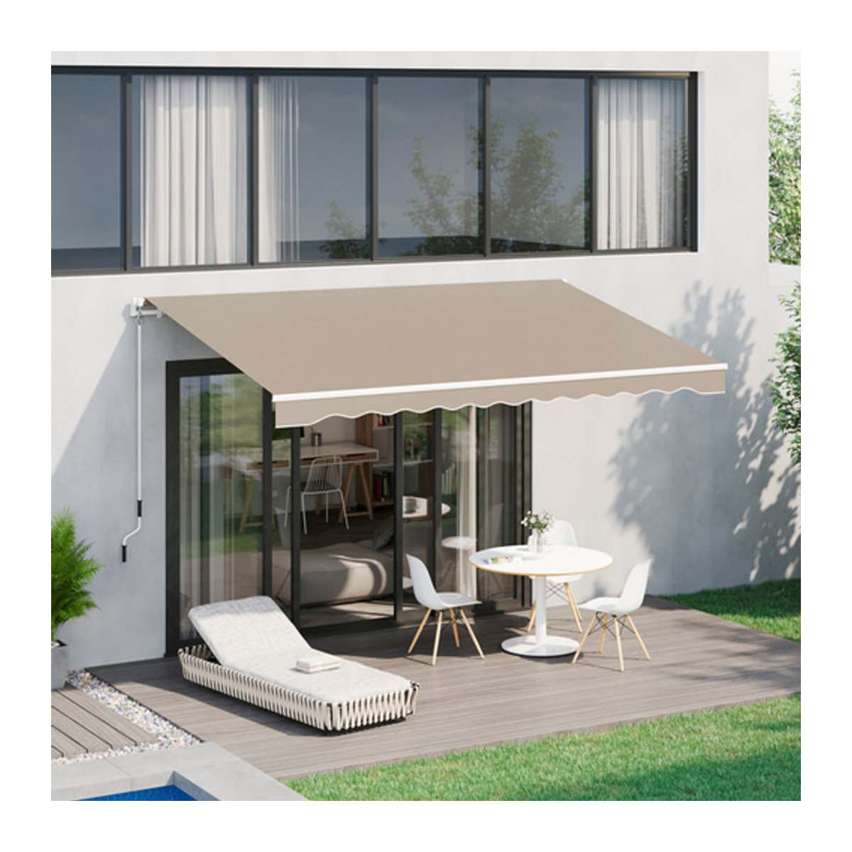 Outsunny Markise mit Handkurbel in Weiß oder Beige, B/T/H: 395 x 350 x 245 cm - Bild 4