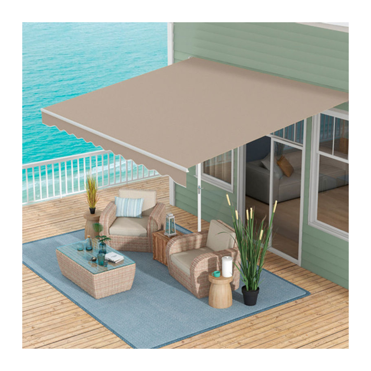 Outsunny Markise mit Handkurbel in Weiß oder Beige, B/T/H: 395 x 350 x 245 cm - Bild 5
