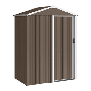 Outsunny Metall Gerätehaus Braun, wetterfester Geräteschuppen mit Satteldach und abschließbarer Schiebetür, B/T/H: 136 x 87 x 179 cm