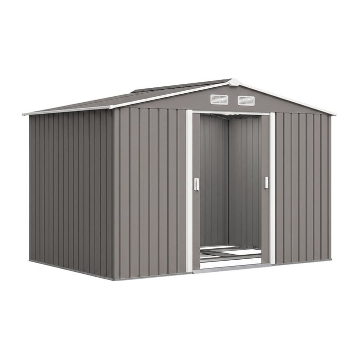 Outsunny Metall Gerätehaus Gartenhaus mit Fundament, wetterfest, Grau, B/T/H: 277 x 195 x 192 cm - Bild 1