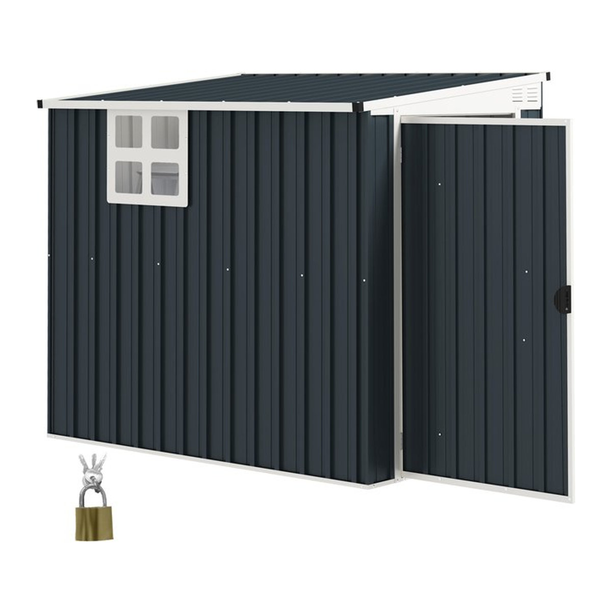 Outsunny Metall Gerätehaus mit Pultdach und Fenster in Anthrazit, B/H/T: 128 x 181 x 193 cm - Bild 1