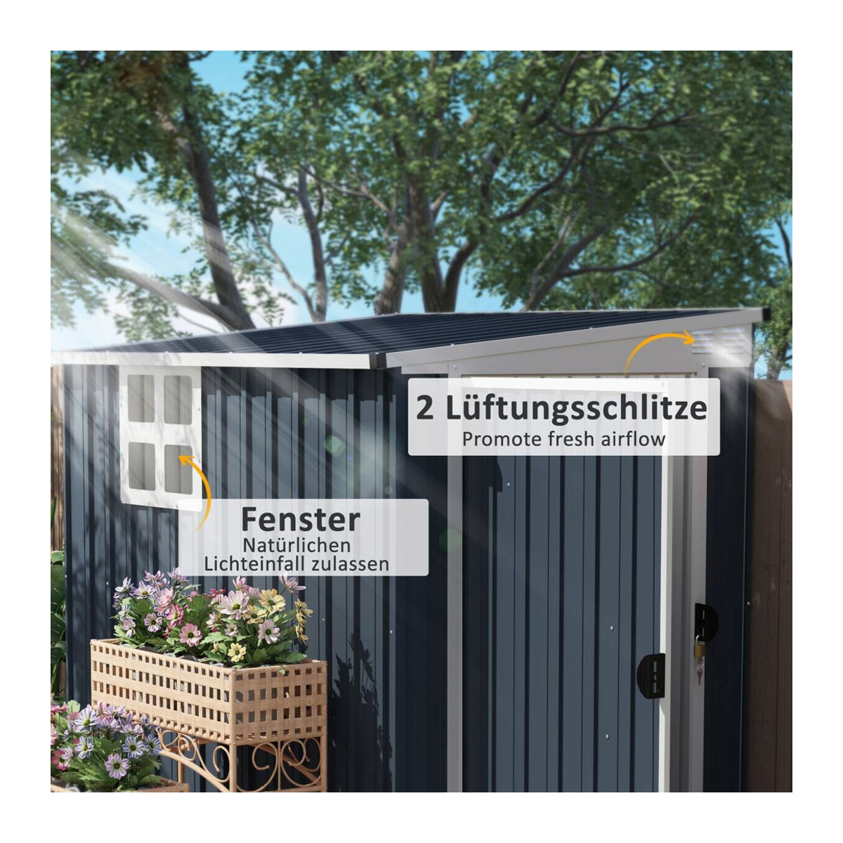 Outsunny Metall Gerätehaus mit Pultdach und Fenster in Anthrazit, B/H/T: 128 x 181 x 193 cm - Bild 3