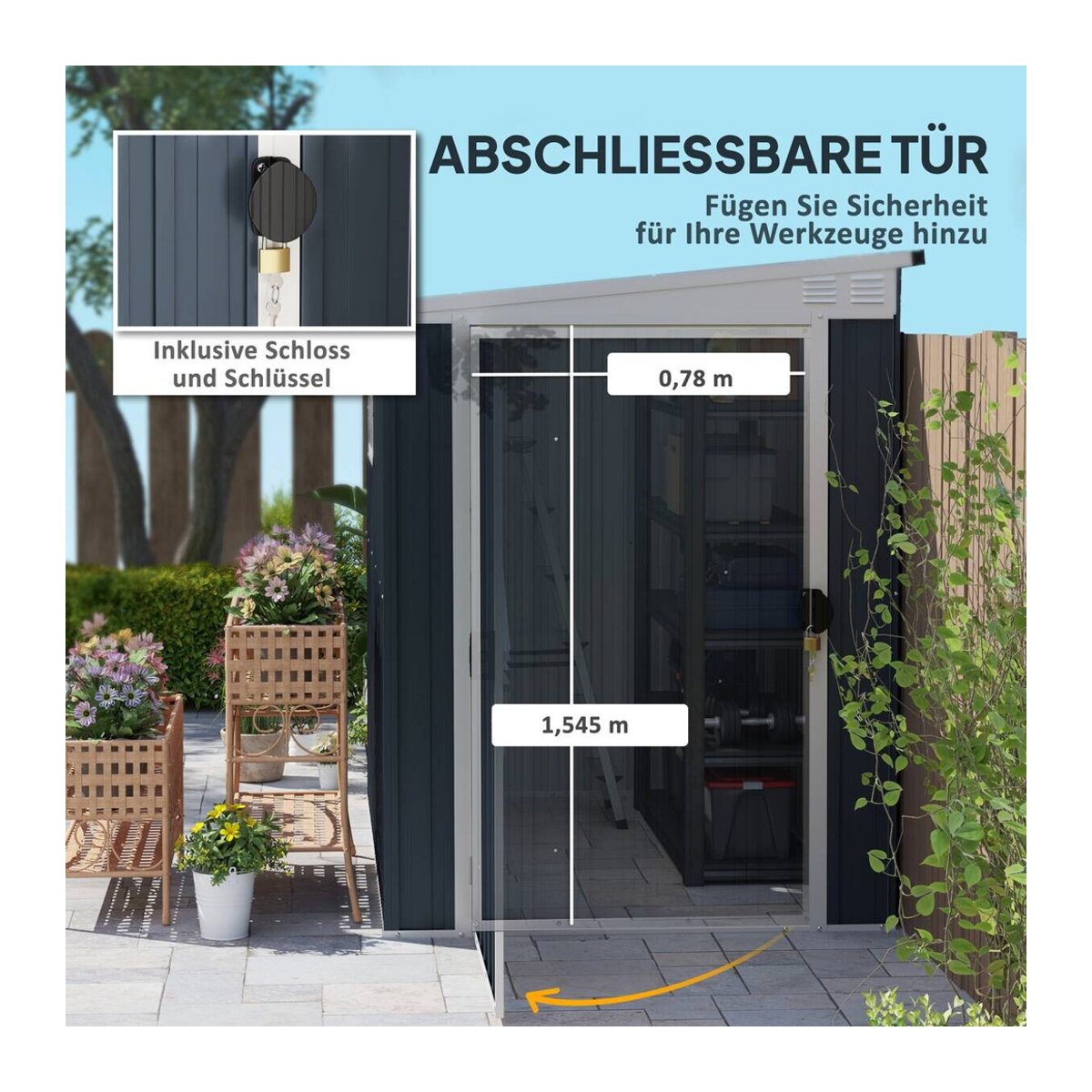 Outsunny Metall Gerätehaus mit Pultdach und Fenster in Anthrazit, B/H/T: 128 x 181 x 193 cm - Bild 5