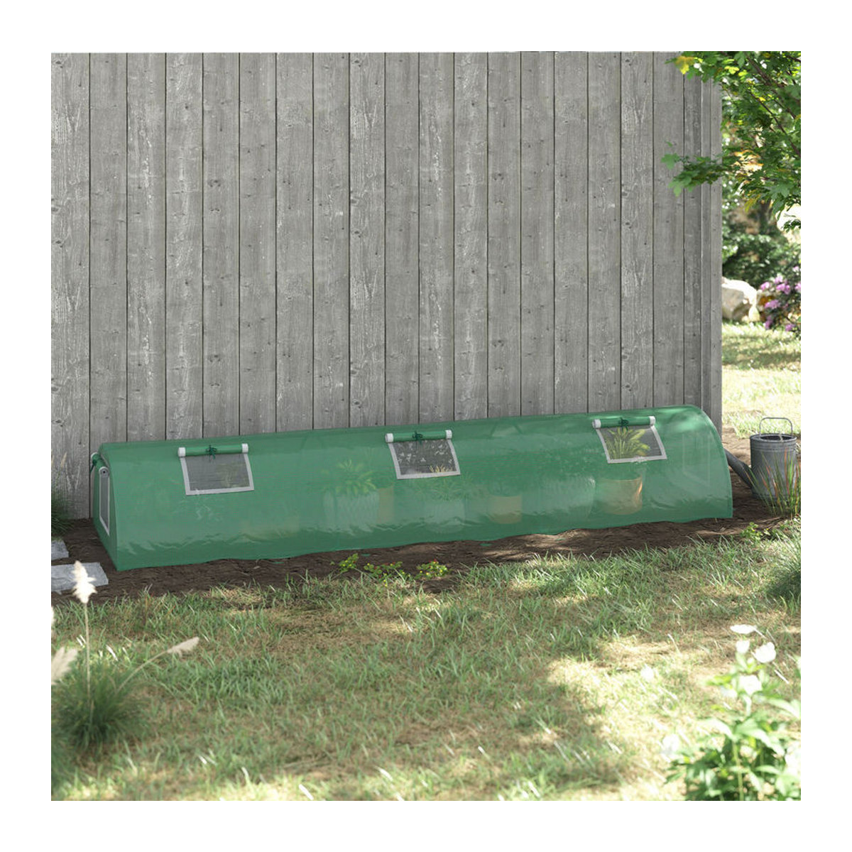 Outsunny Mini Tunnelgewächshaus aus Stahl mit UV-beständiger PE-Folie und Mesh-Fenstern in Grün, B/H/L: 80 x 45 x 300 cm - Bild 2