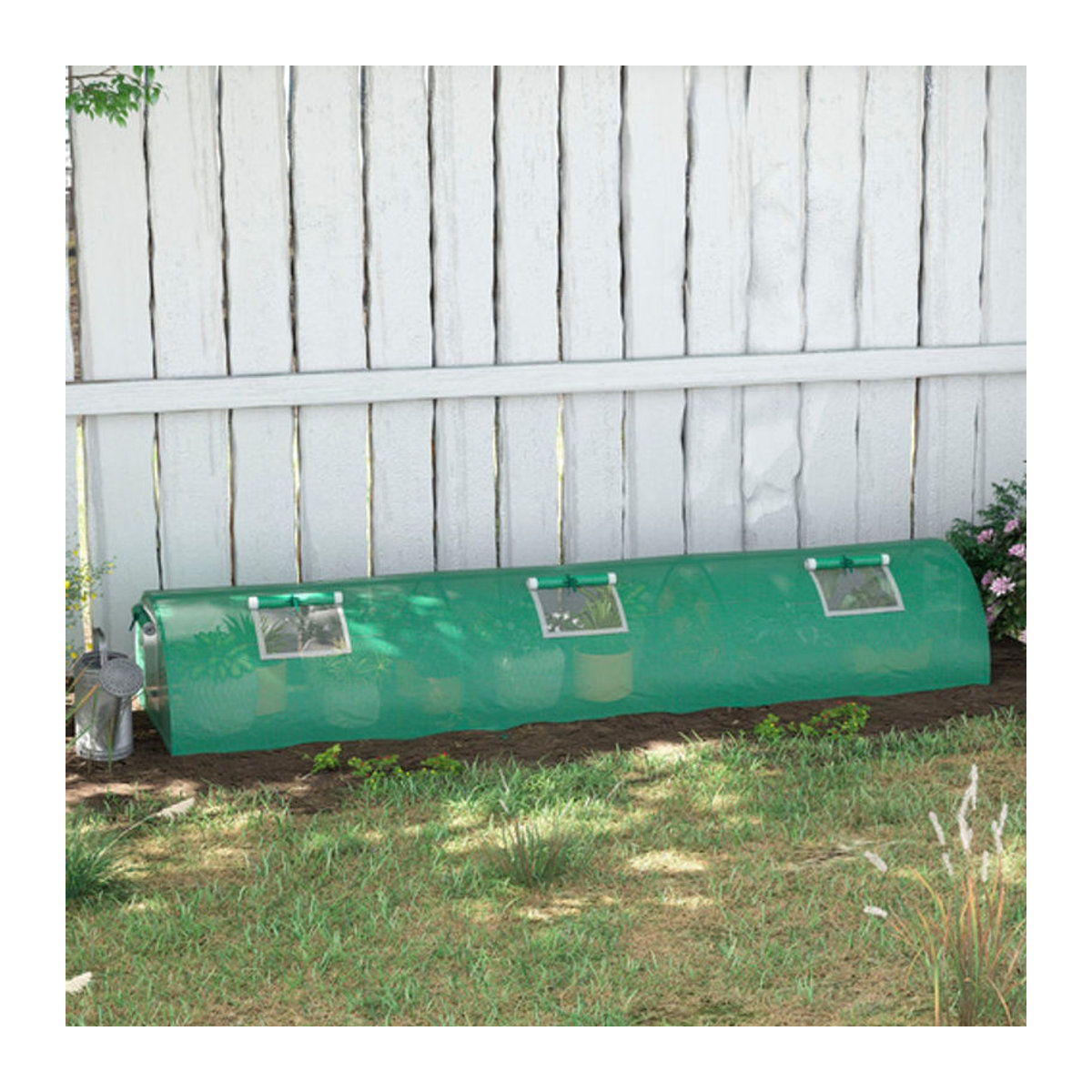 Outsunny Mini Tunnelgewächshaus aus Stahl mit UV-beständiger PE-Folie und Mesh-Fenstern in Grün, B/H/L: 80 x 45 x 300 cm - Bild 4
