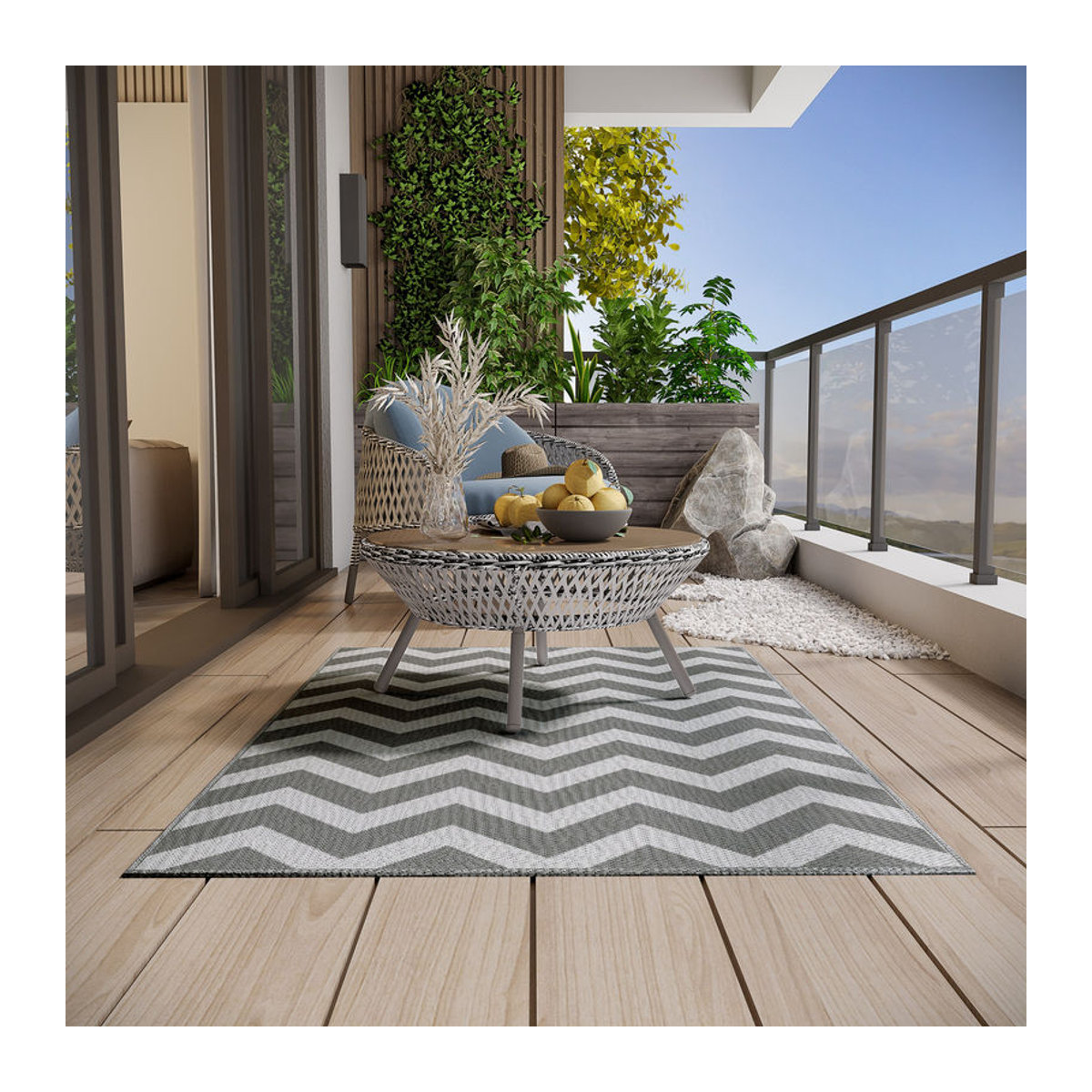 Outsunny Outdoor-Teppich aus Kunststoff in Grau und Weiß mit geometrischem Muster, Rechteckig, B/T: 182 x 121 cm - Bild 2