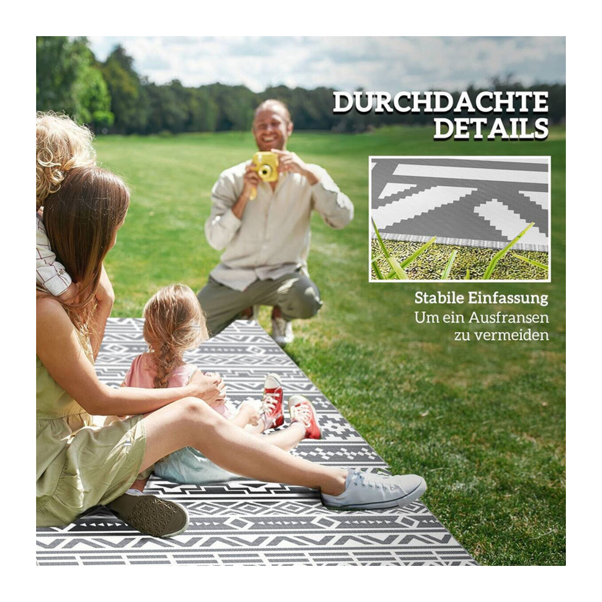 Outsunny Outdoor Teppich mit geometrischem Design aus Polypropylen, Rechteckig, B/L: 182 x 274 cm, Anthrazit/Weiß/Schwarz/Weiß - Bild 3