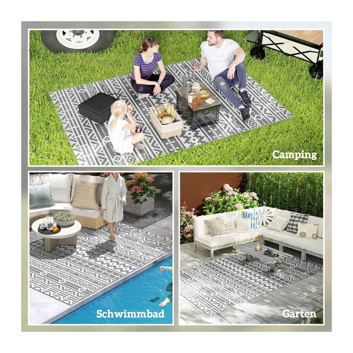 Outsunny Outdoor Teppich mit geometrischem Design aus Polypropylen, Rechteckig, B/L: 182 x 274 cm, Anthrazit/Weiß/Schwarz/Weiß - Bild 4
