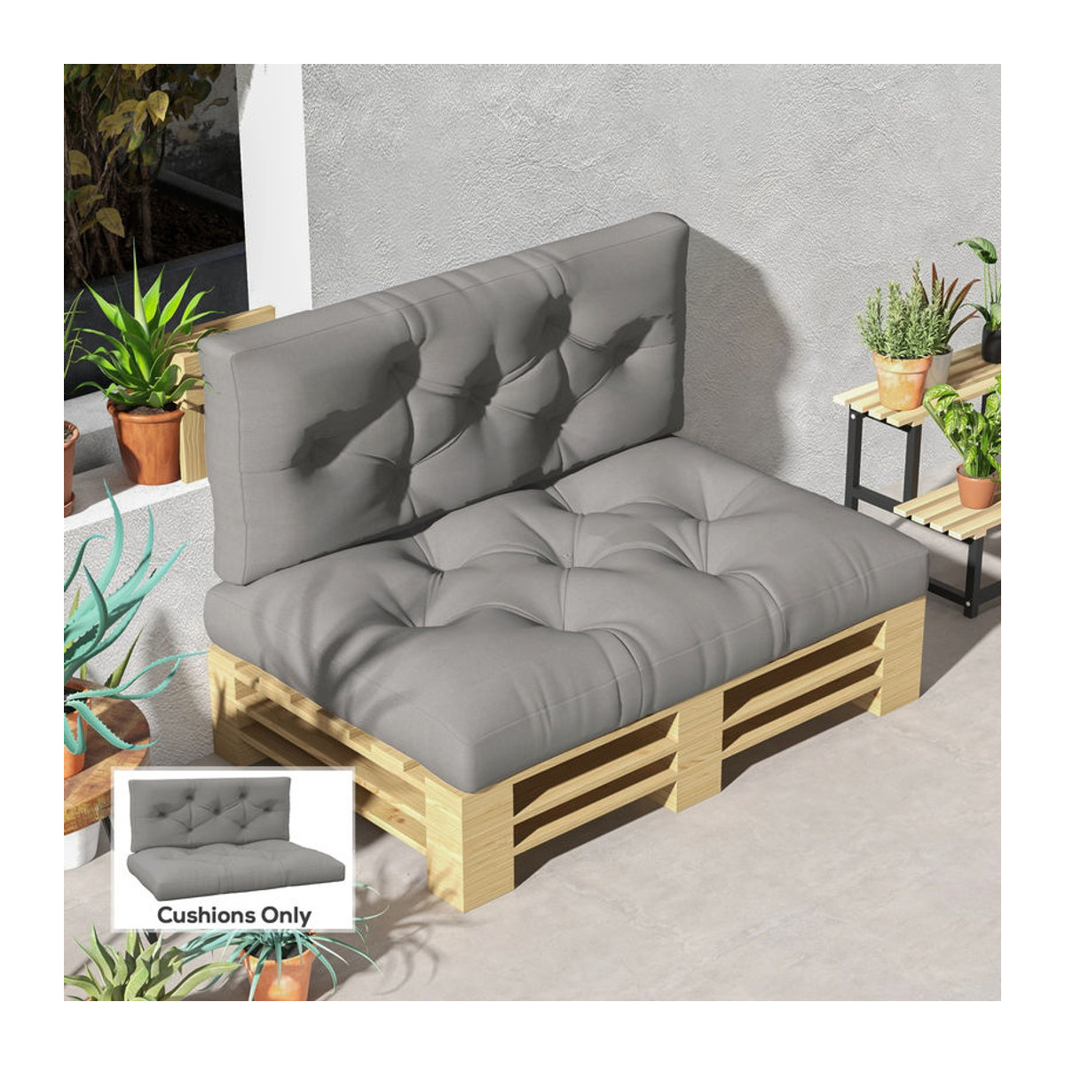 Outsunny Palettenkissen für 2 Sitzer Bankauflage mit UV-Schutz und wasserabweisender Polsterauflage aus Polyester, Grau, B/T/H: 120 x 80 x 10 cm - Bild 2