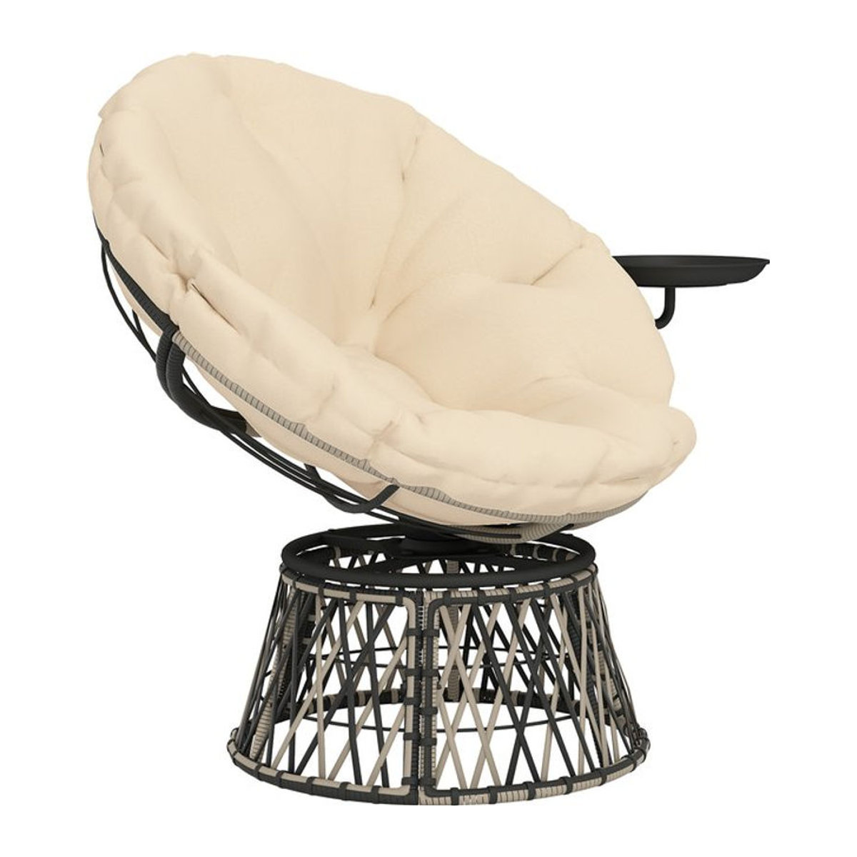 Outsunny Papasansessel aus Rattan in Beige mit Kissen, 360 Grad drehbar, B/H/L: 76 x 118 x 88 cm - Bild 1