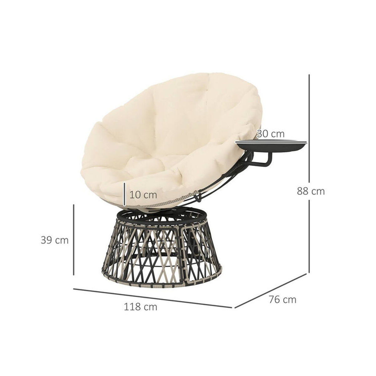 Outsunny Papasansessel aus Rattan in Beige mit Kissen, 360 Grad drehbar, B/H/L: 76 x 118 x 88 cm - Bild 3