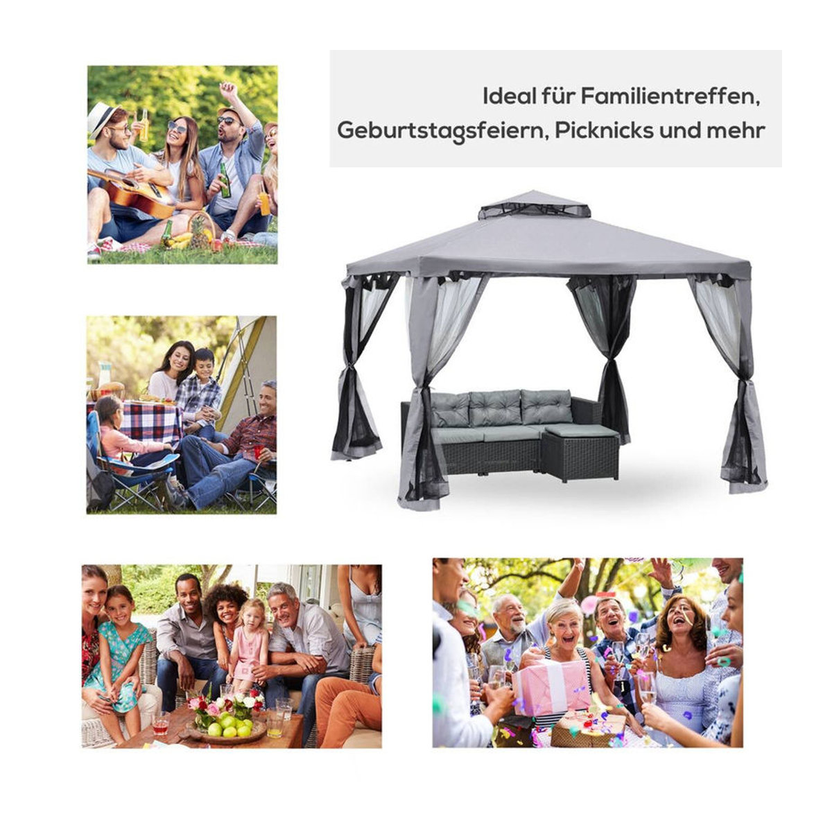 Outsunny Pavillon aus Metall und Polyester in Grau B/H/L: 294 x 265 x 294 cm - Bild 2