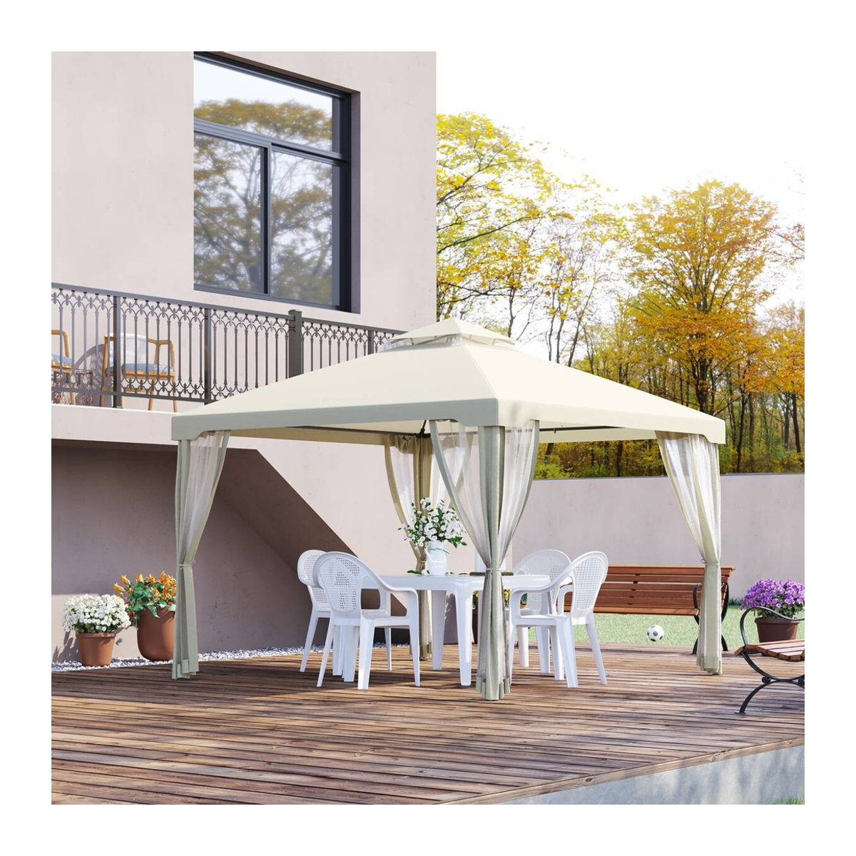 Outsunny Pavillon aus Polyester in Creme, H x B x T: 265 x 294 x 294 cm - Bild 2