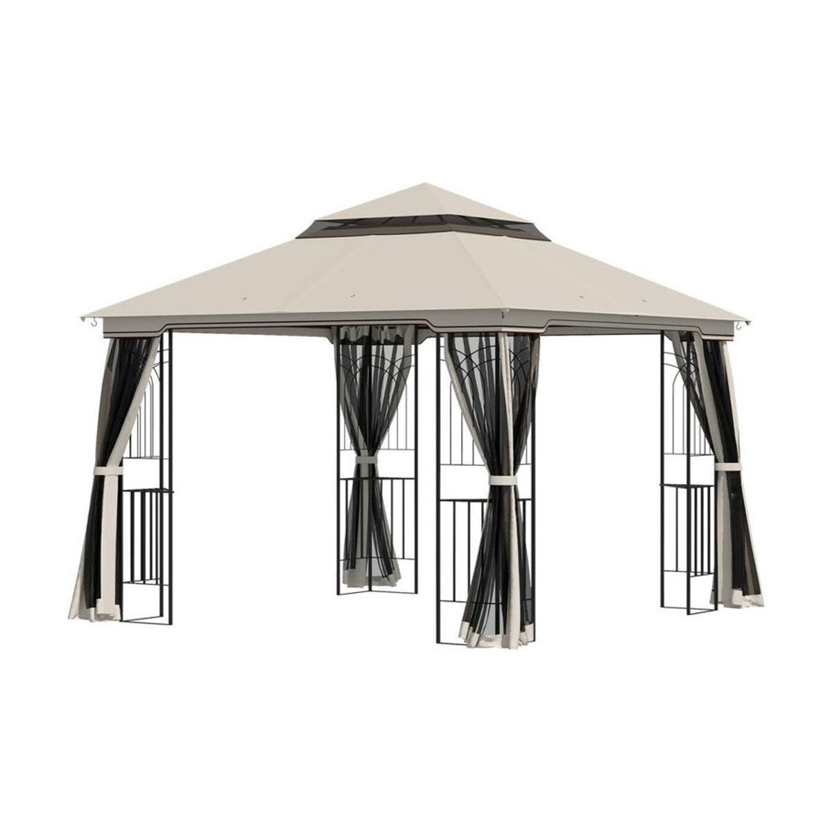 Outsunny Pavillon mit Doppeldach in Beige aus Metall, Mesh und Polyester, B/H/L: 299 x 274 x 299 cm - Bild 3