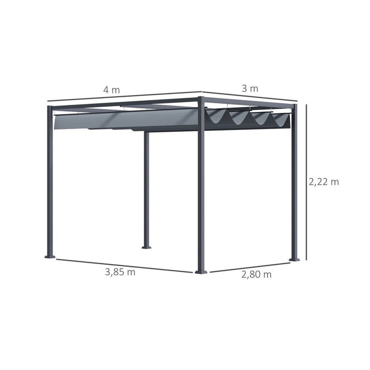 Outsunny Pergola Gartenpavillon aus Stahl mit verstellbarem Dach in Anthrazit, B/H/L: 300 x 222 x 400 cm - Bild 4