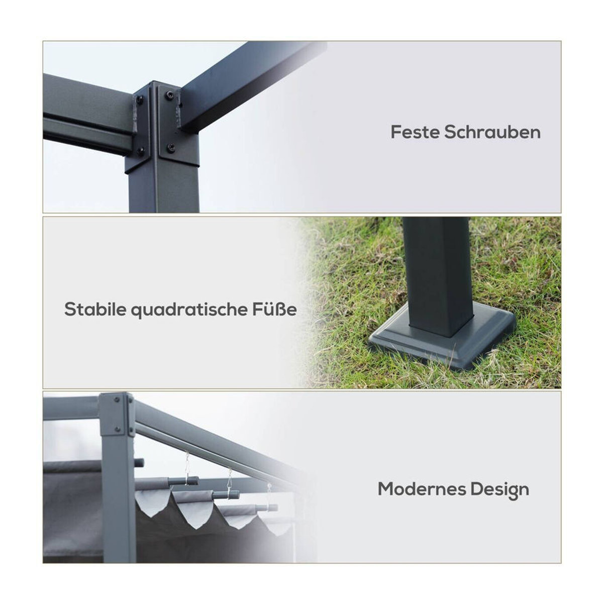 Outsunny Pergola Gartenpavillon aus Stahl mit verstellbarem Dach in Anthrazit, B/H/L: 300 x 222 x 400 cm - Bild 6