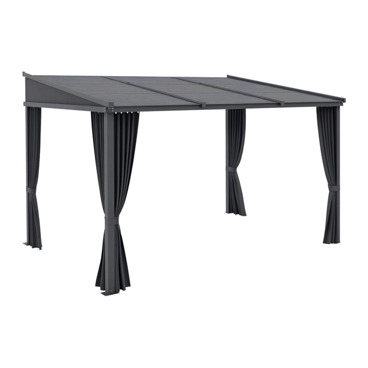 Outsunny Pergola Pavillon mit Schiebedach und Vorhängen, moderne Terrassenüberdachung aus Aluminium und Metall, Anthrazit, B/T: 365 x 255 cm - Bild 1
