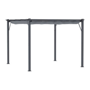 Outsunny Pergola Pavillon Terrassenüberdachung aus Aluminium mit Schiebedach in Anthrazit und Grau, B/T/H: 300 x 300 x 223 cm