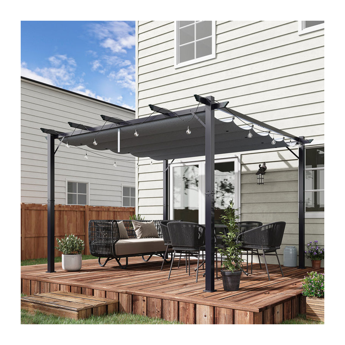 Outsunny Pergola Pavillon Terrassenüberdachung aus Aluminium mit Schiebedach in Anthrazit und Grau, B/T/H: 300 x 300 x 223 cm - Bild 2