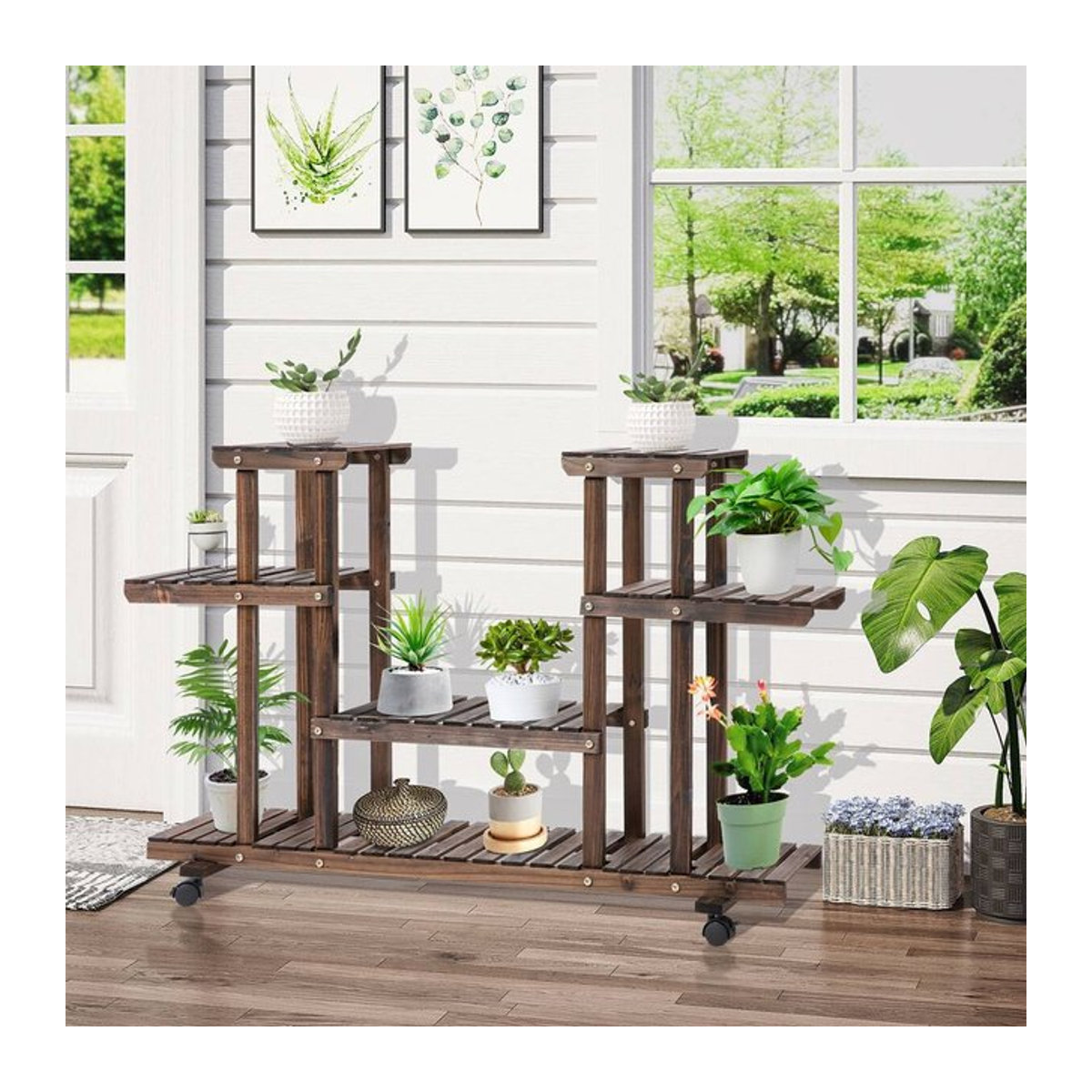 Outsunny Pflanzenregal aus Massivholz in Braun, B/H/L: 33 x 80 x 123,5 cm - Bild 1