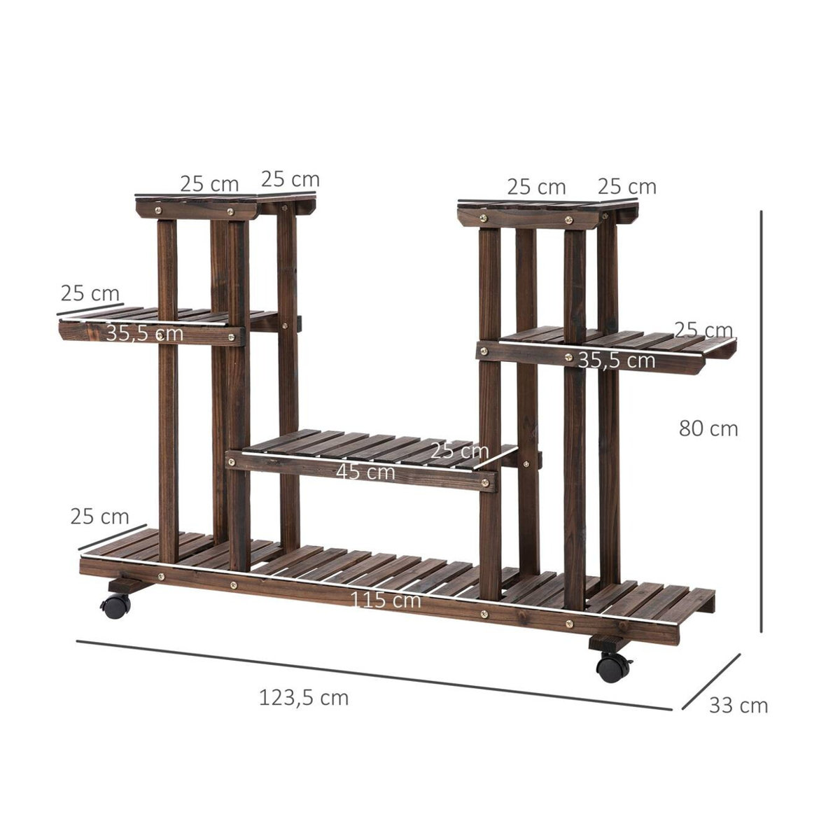 Outsunny Pflanzenregal aus Massivholz in Braun, B/H/L: 33 x 80 x 123,5 cm - Bild 3