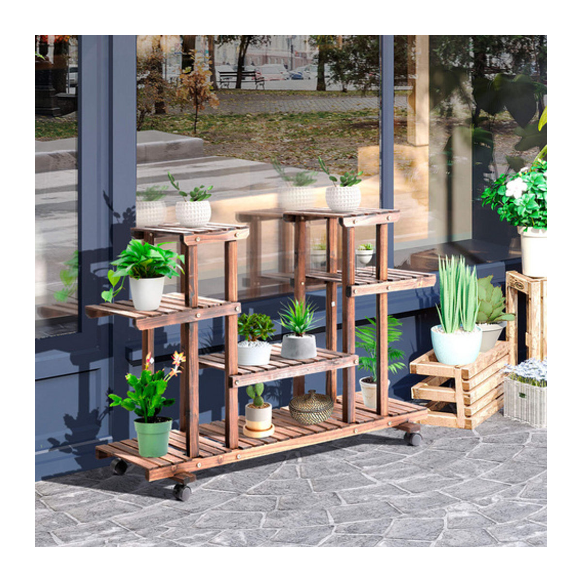 Outsunny Pflanzenregal aus Massivholz in Braun, B/H/L: 33 x 80 x 123,5 cm - Bild 5