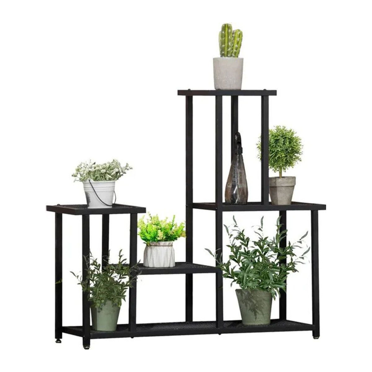 Outsunny Pflanzenregal aus Metall mit 4 Etagen in Schwarz, H x B x T: 83 x 91 x 25 cm - Bild 1