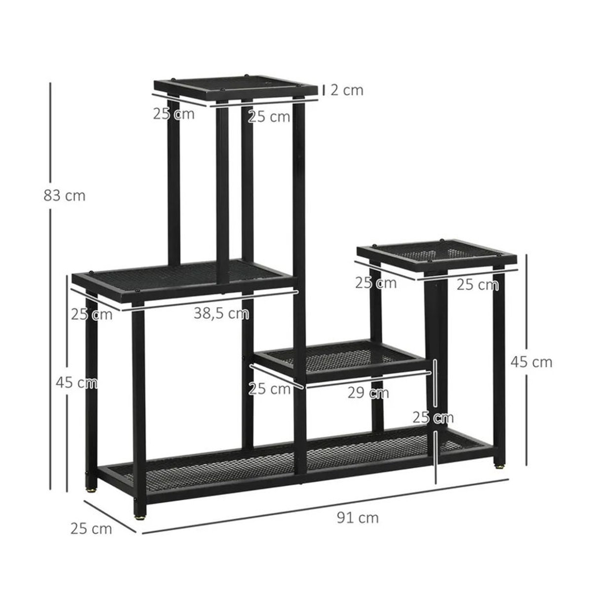 Outsunny Pflanzenregal aus Metall mit 4 Etagen in Schwarz, H x B x T: 83 x 91 x 25 cm - Bild 2