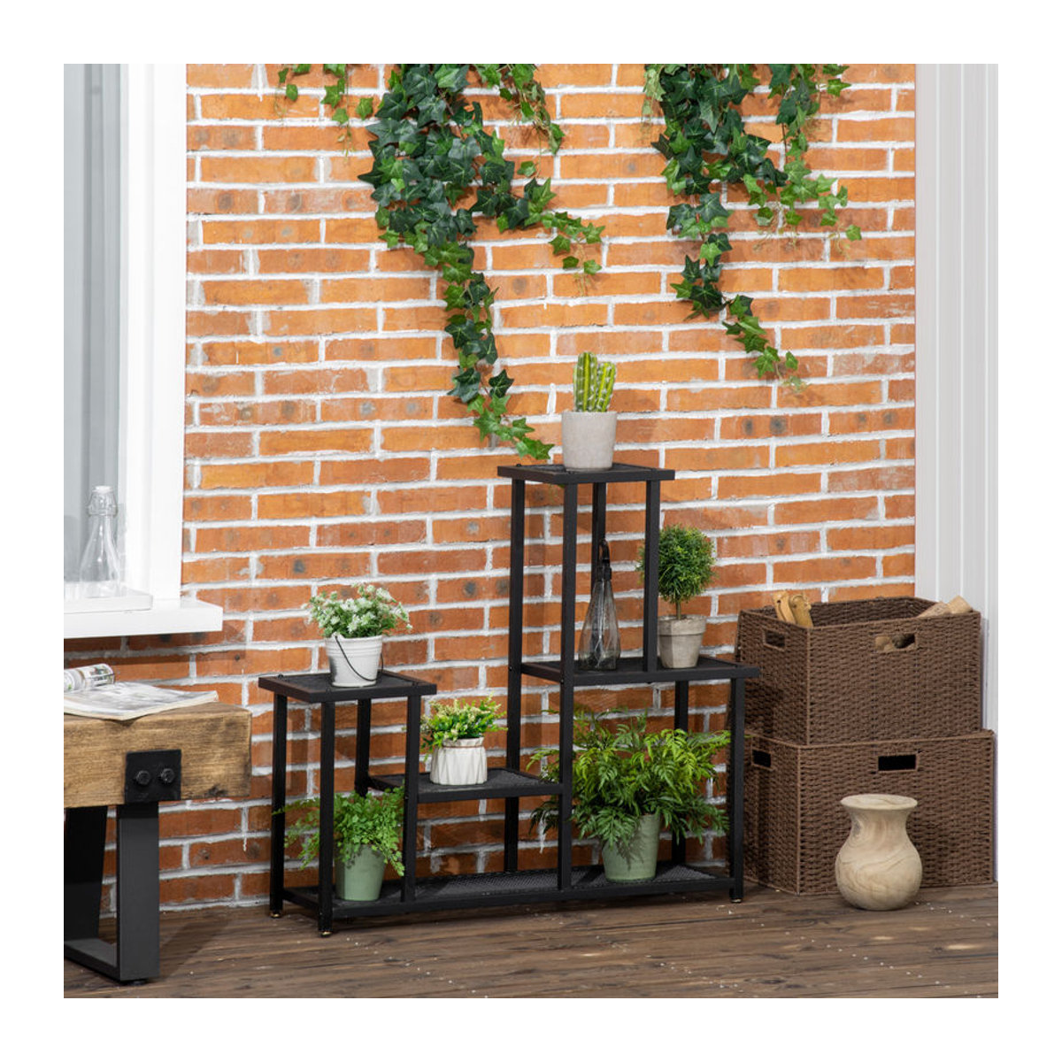 Outsunny Pflanzenregal aus Metall mit 4 Etagen in Schwarz, H x B x T: 83 x 91 x 25 cm - Bild 6