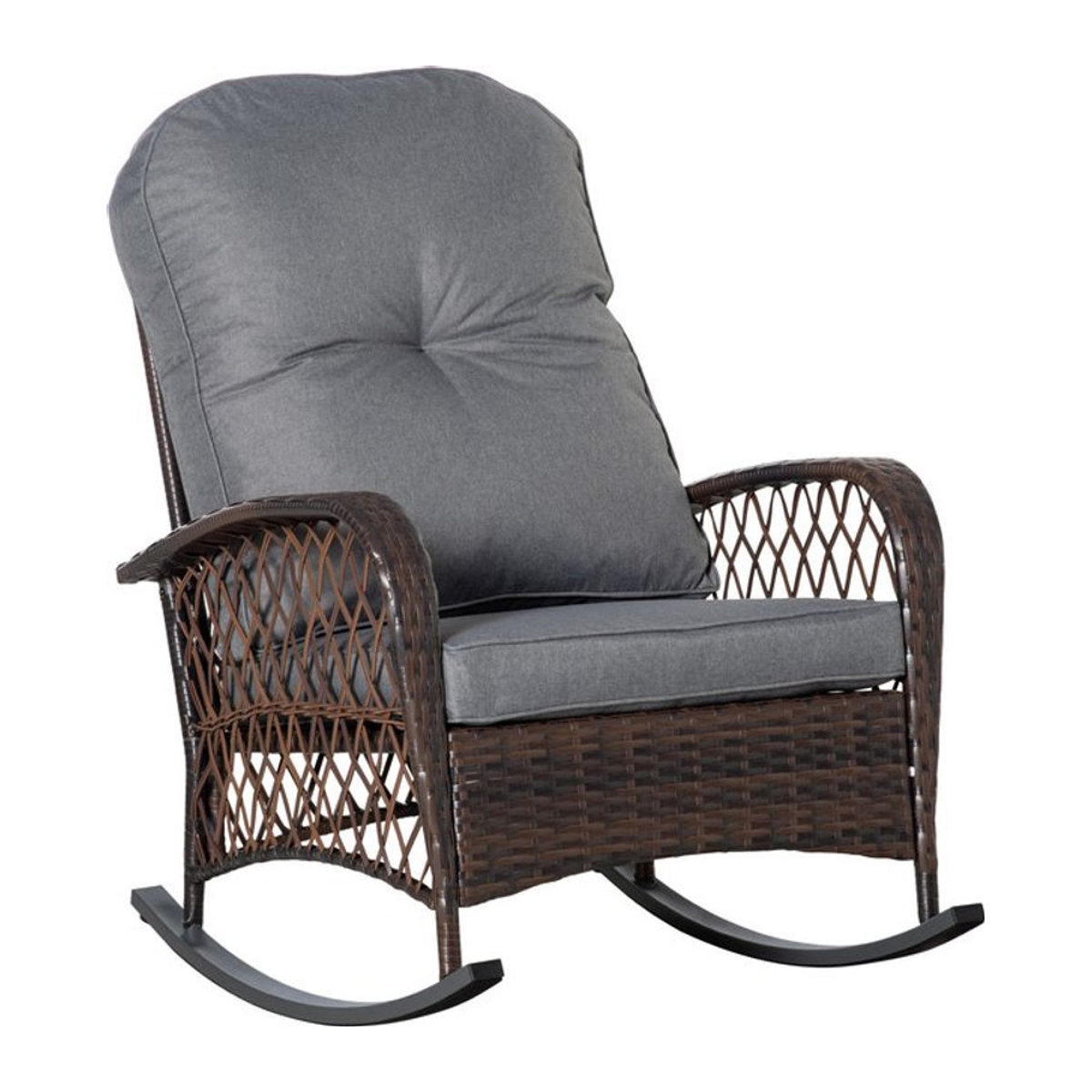 Outsunny Poly Rattan Schaukelstuhl mit Kissen in Braun, bequemer Schaukelsessel für Garten und Terrasse, B/T/H: 75 x 103 x 96 cm - Bild 1