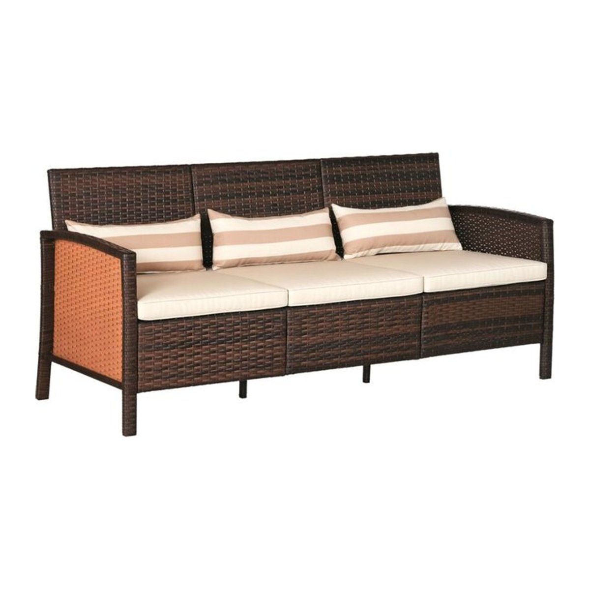 Outsunny Polyrattan Garten Loungesofa Dreisitzer mit Kissen aus Stahl, Braun, Beige, Weiß, B/T/H: 173 x 68 x 78 cm - Bild 3