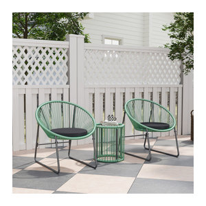 Outsunny Polyrattan Gartenmöbel Set Aosom, 3-teilige Outdoor Lounge Sitzgruppe für 2 Personen mit 2 Stühlen, Beistelltisch und Kissen, wetterfest, Grün