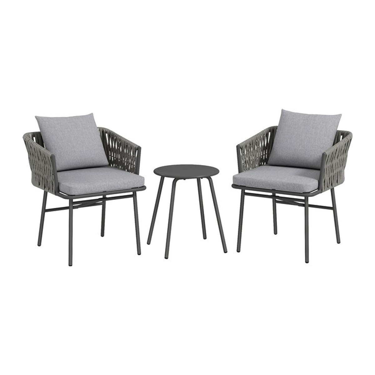 Outsunny Rattan Bistroset 3-tlg. Gartenmöbel-Set aus Polyrattan in Grau mit Couchtisch und 2 Sesseln, B/H/L: 58 x 69 x 63 cm - Bild 1