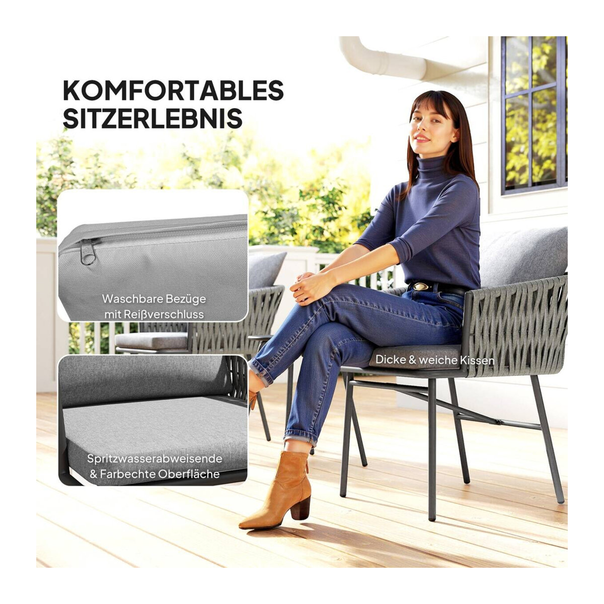 Outsunny Rattan Bistroset 3-tlg. Gartenmöbel-Set aus Polyrattan in Grau mit Couchtisch und 2 Sesseln, B/H/L: 58 x 69 x 63 cm - Bild 5