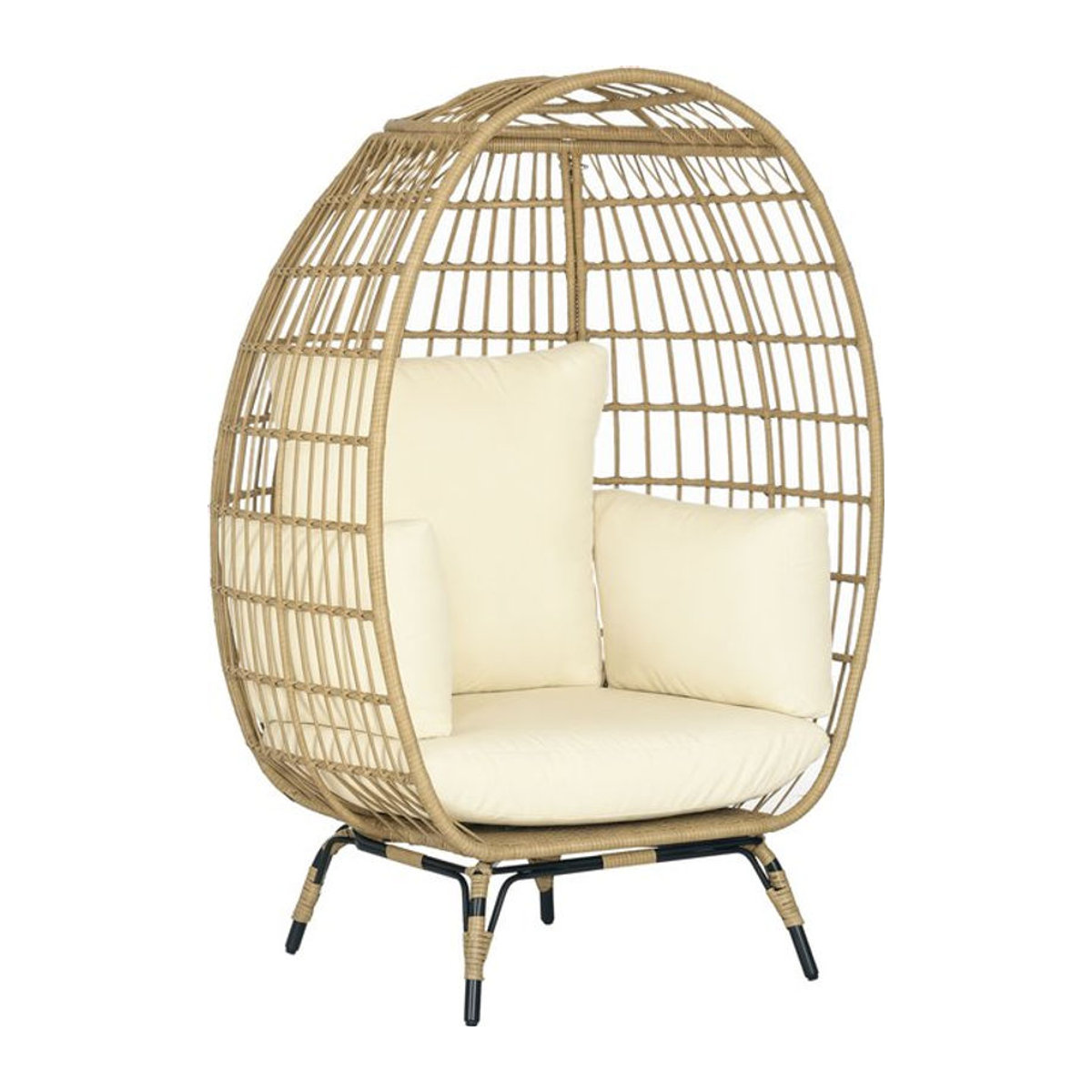 Outsunny Rattansessel in Korbform mit Sitzkissen aus Polyrattan und Metall, Farbe: Beige, B/T/H: 105 x 97 x 150 cm - Bild 1