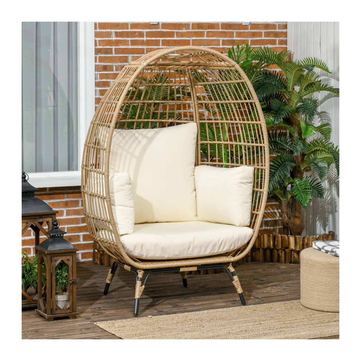 Outsunny Rattansessel in Korbform mit Sitzkissen aus Polyrattan und Metall, Farbe: Beige, B/T/H: 105 x 97 x 150 cm - Bild 2
