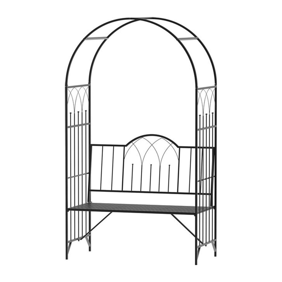 Outsunny Rosenbogen aus Metall mit Gartenbank in Schwarz, B/T/H: 121 x 50 x 203 cm - Bild 2