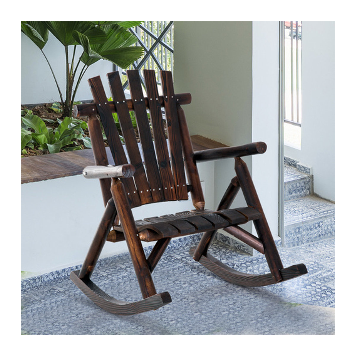 Outsunny Schaukelstuhl aus Tannenholz in Braun, B x H: 65 x 100 cm - Bild 2