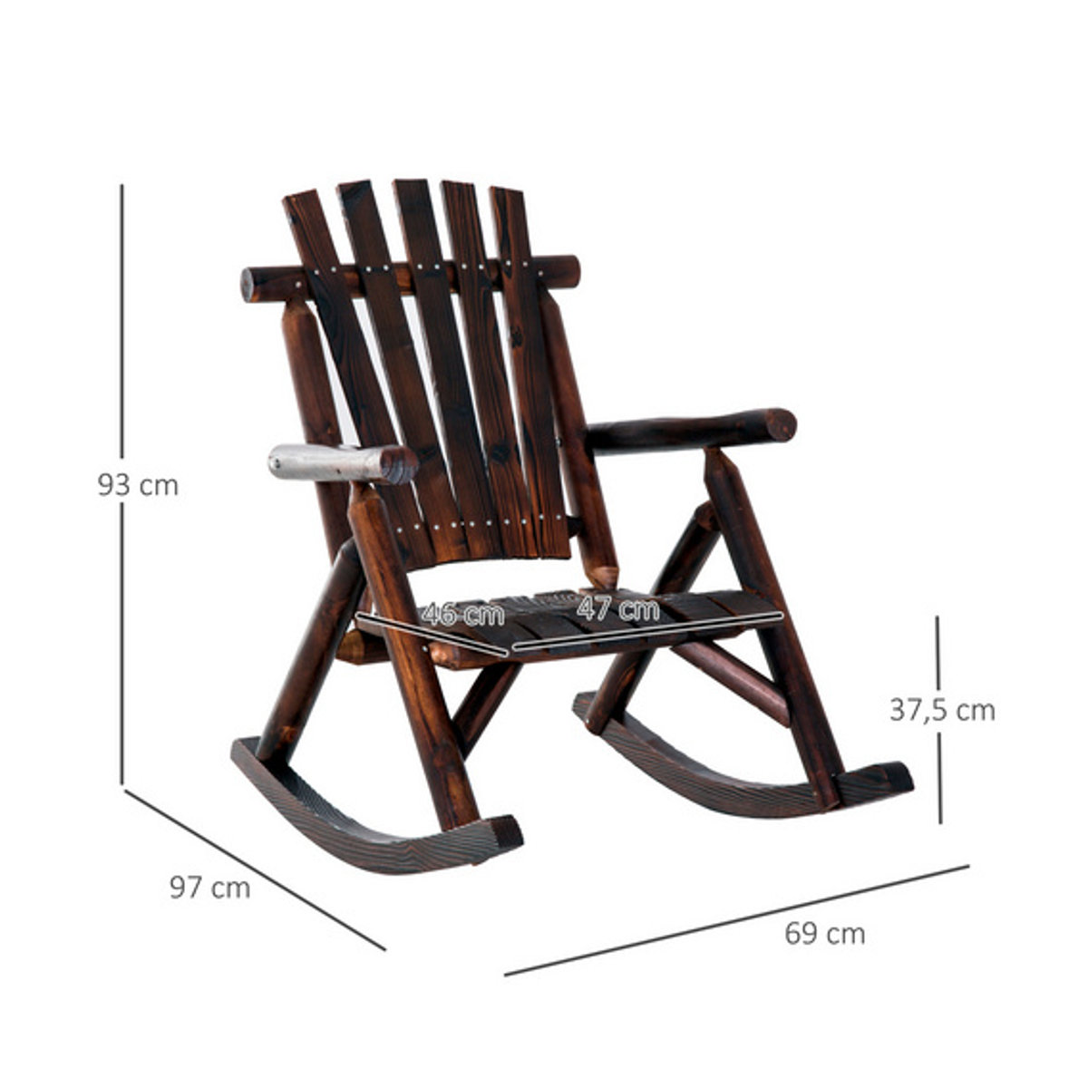 Outsunny Schaukelstuhl aus Tannenholz in Braun, B x H: 65 x 100 cm - Bild 3
