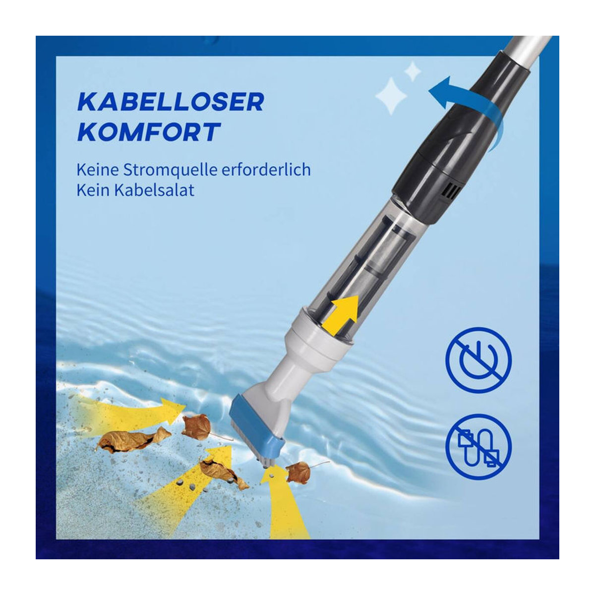 Outsunny Schnurloser Poolsauger mit Bürste und Teleskopgriff in Blau und Weiß aus Aluminium und Kunststoff, Höhe: 162 cm, Durchmesser: 6 cm - Bild 3
