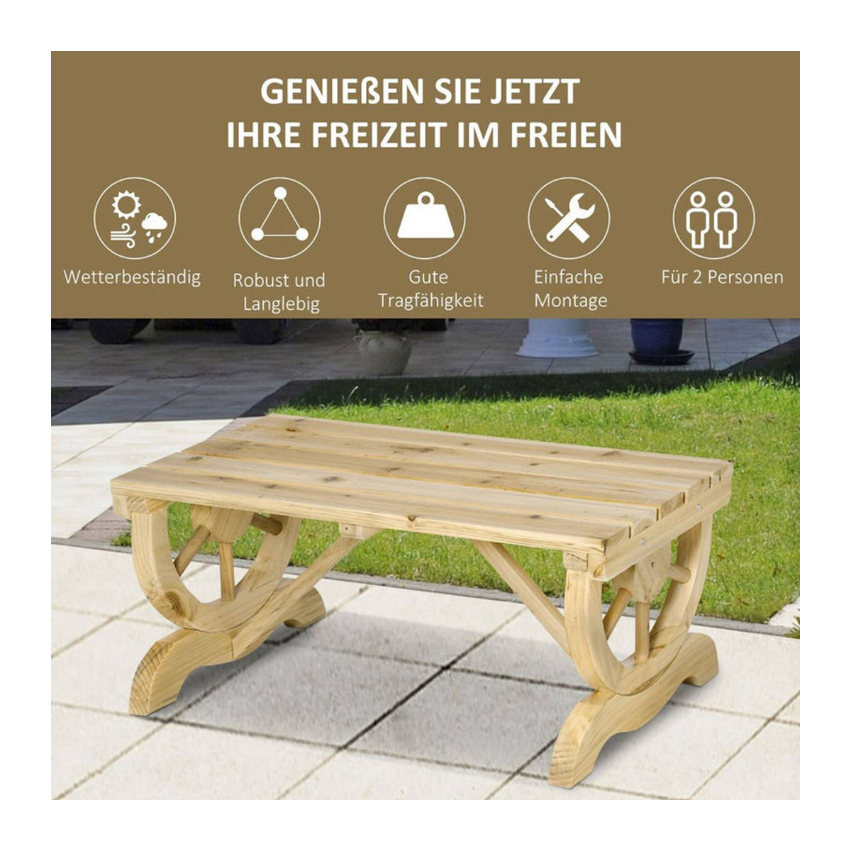Outsunny Sitzbank im Landhausstil aus Holz in Natur und Beige B/H/L: 50 x 39,5 x 50 cm - Bild 3