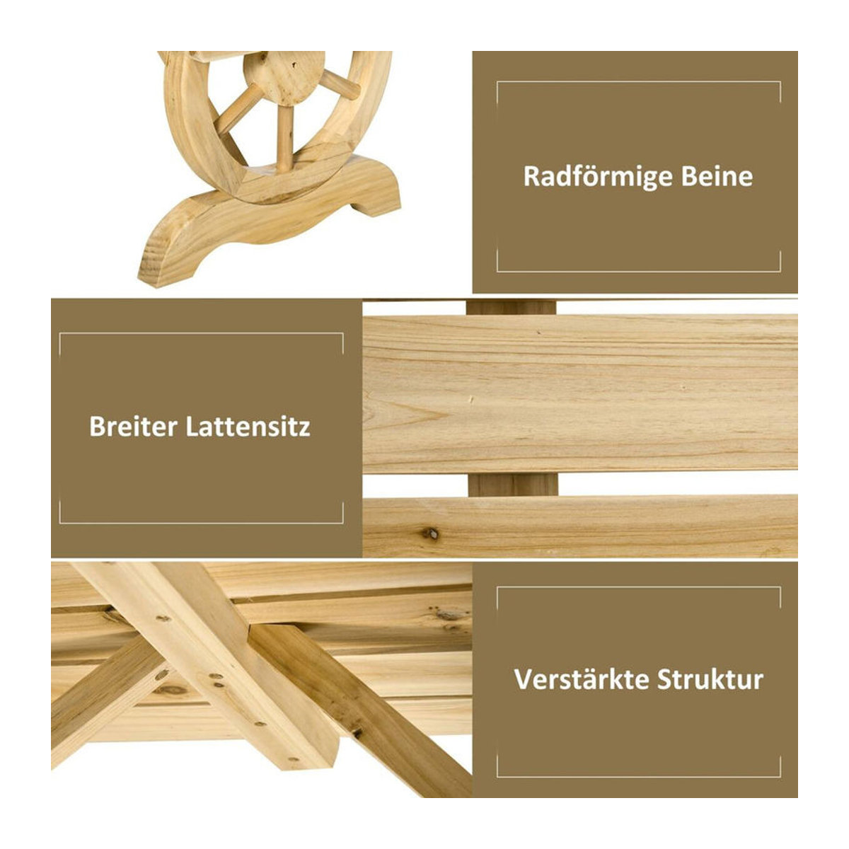 Outsunny Sitzbank im Landhausstil aus Holz in Natur und Beige B/H/L: 50 x 39,5 x 50 cm - Bild 4