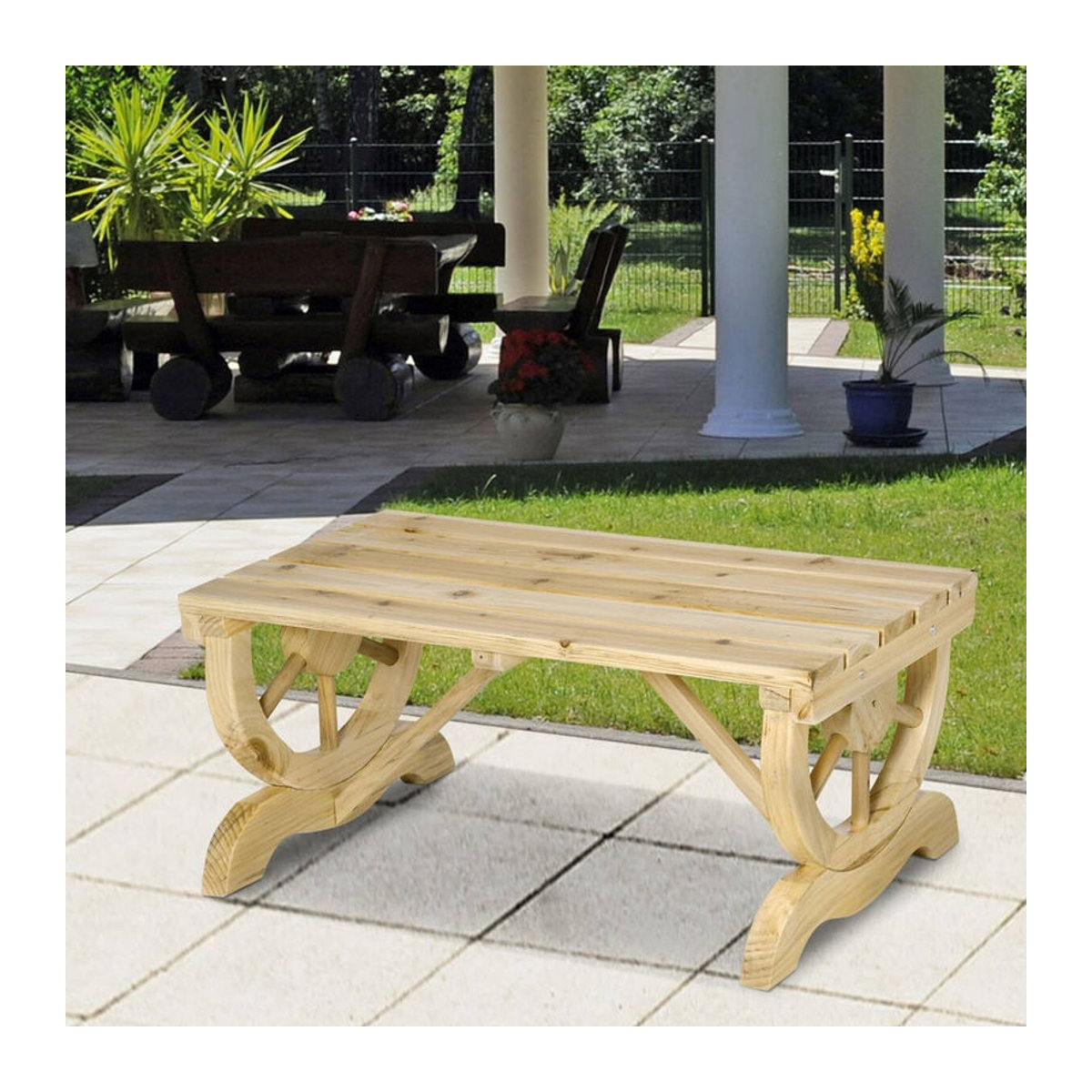 Outsunny Sitzbank im Landhausstil aus Holz in Natur und Beige B/H/L: 50 x 39,5 x 50 cm - Bild 5