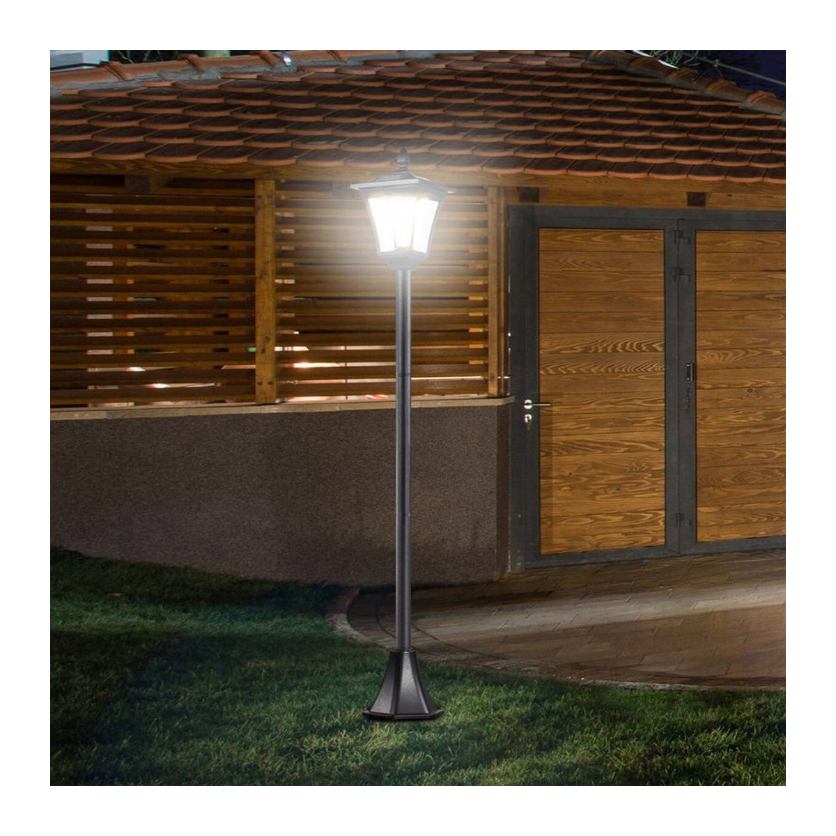Outsunny Solar Gartenlaterne LED Wegleuchte Schwarz aus Edelstahl und Kunststoff mit IP44 Schutz B/T/H: 18 x 18 x 160 cm - Bild 4